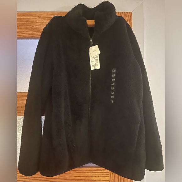 NWT Uniqlo Size L Black Fluffy Yarn Fleece Full-Zip Jacket - Picture 2 of 10
